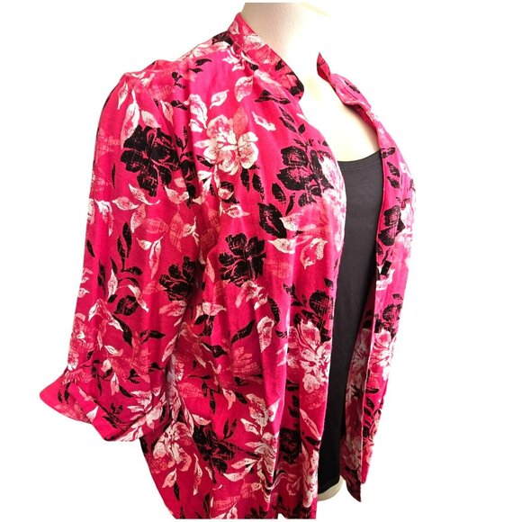 Womens Floral Print Open Front Blazer Pink Floral Attached Black Tank 3X JJ4051 - Picture 2 of 11